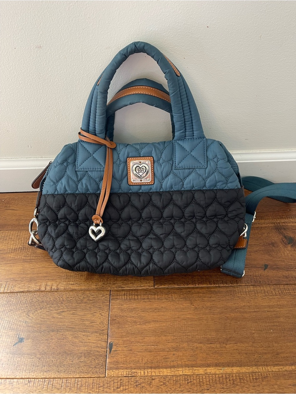 Brighton Purse Quilted Heart To Heart Karter Tote Blue Black DetachableCrossbody